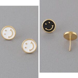 63R. Small Stud Smiley Face Gold Dipped Earrings